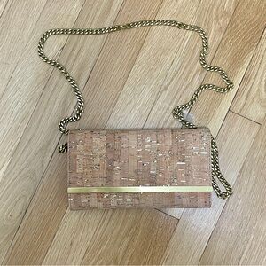 J. Crew Factory Tan Gold Cork Clutch Bag with Gold Chain